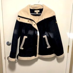 Sherpa, suede, black and cream jacket
